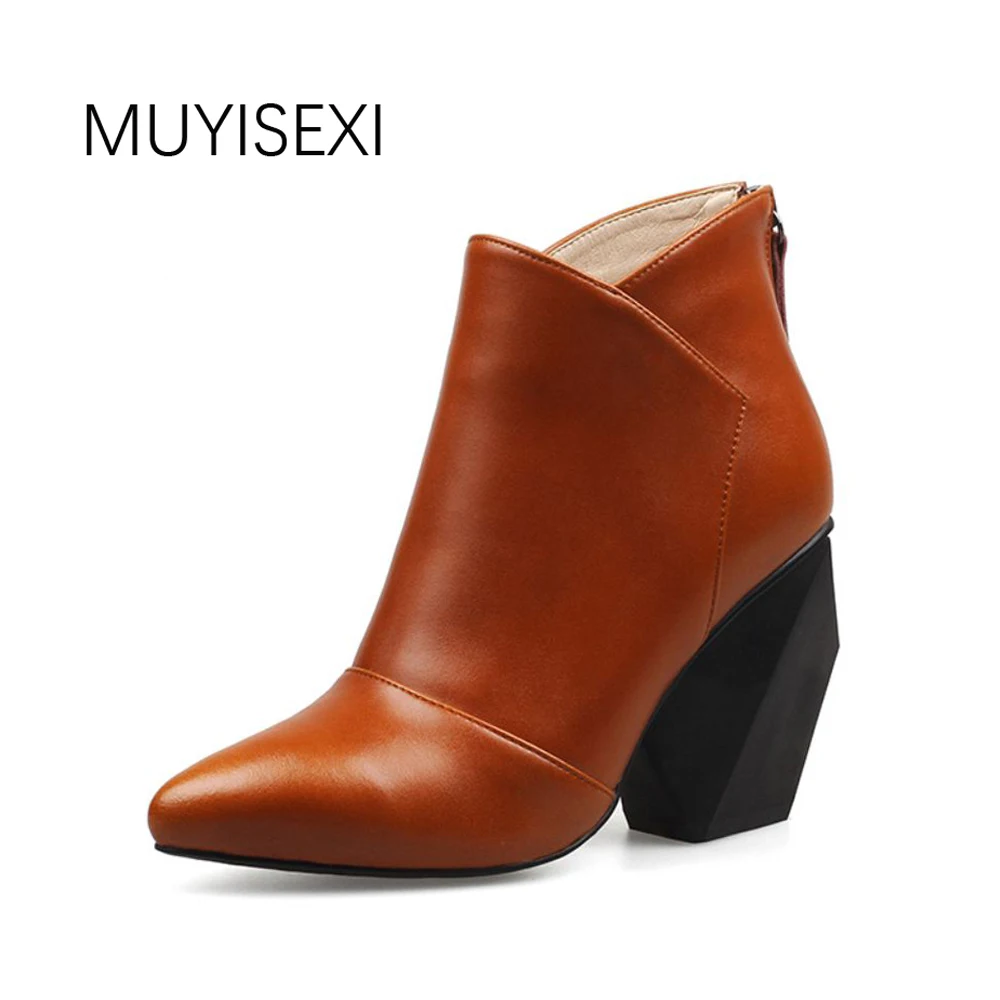 Goede Vrouwen Laarzen Zwart Lederen Enkellaarsjes Puntschoen Hoge Hak Vrouwen Winter Schoenen bottes femmes botas mujer HL23 MUYISEXI