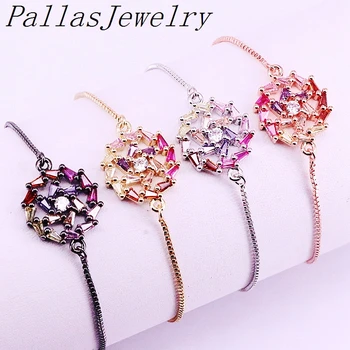

10Pcs New Beautiful Multi CZ Zircon Rainbow Charm Bracelet Femme Adjustable Chain Bracelets for Women Jewelry