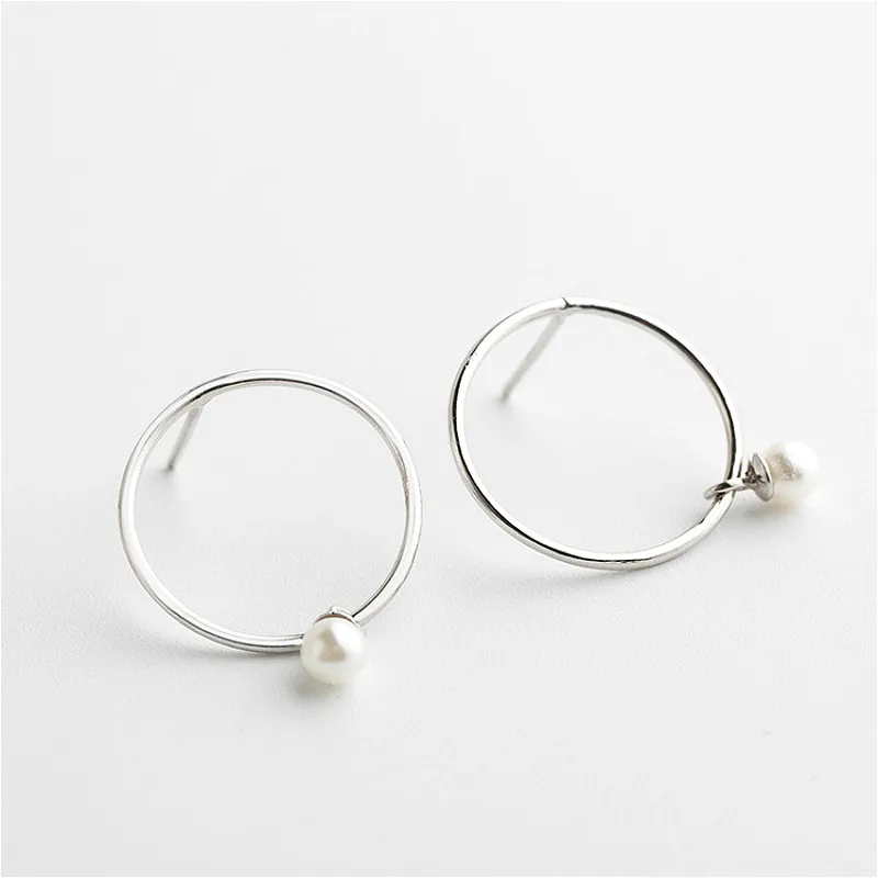 

Flyleaf 925 Sterling Silver Circle Pearl Drop Earrings For Women Personality Sweet Simple Dangle Earings Fashion Jewelry Party