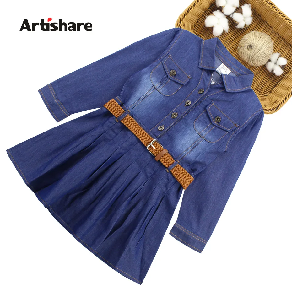 Платья для девочек; джинсовое платье с длинными рукавами для девочек; весенне-осеннее платье для девочек; детская одежда для подростков; лето г