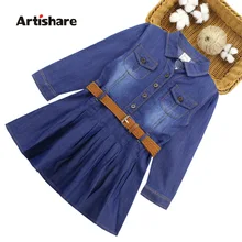 Платья для девочек; джинсовое платье с длинными рукавами для девочек; весенне-осеннее платье для девочек; детская одежда для подростков; лето г