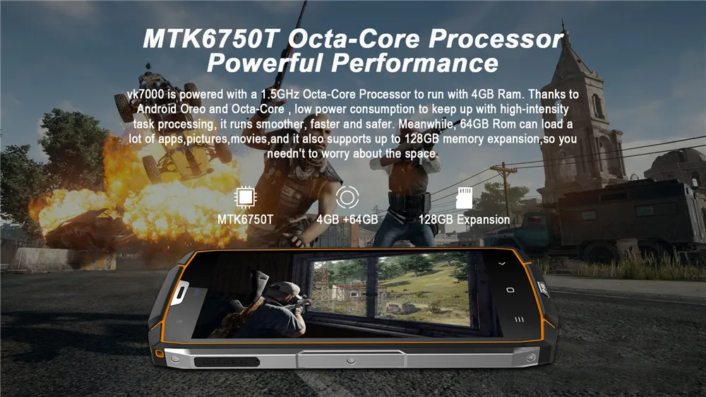 Vkworld VK7000 IP68 водонепроницаемый смартфон 5," Восьмиядерный процессор MTK6750T Android 8,0 5600 мАч Быстрая зарядка 5 В/2 А 4 Гб ram 64 Гб rom