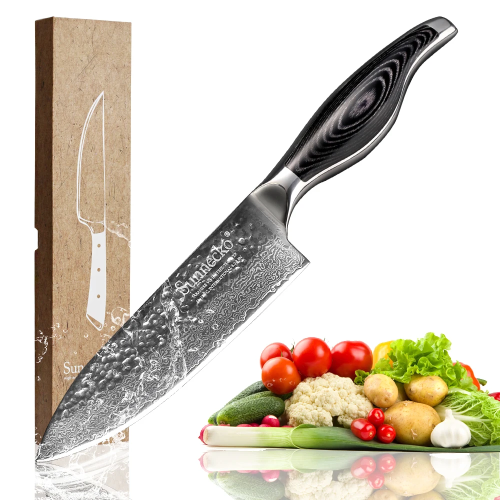 

Sunnecko Damscus 6 inch Chef's Knife Professional Japanese VG10 Core Steel Forged Blade Kitchen Knives with Pakka Wood Handle