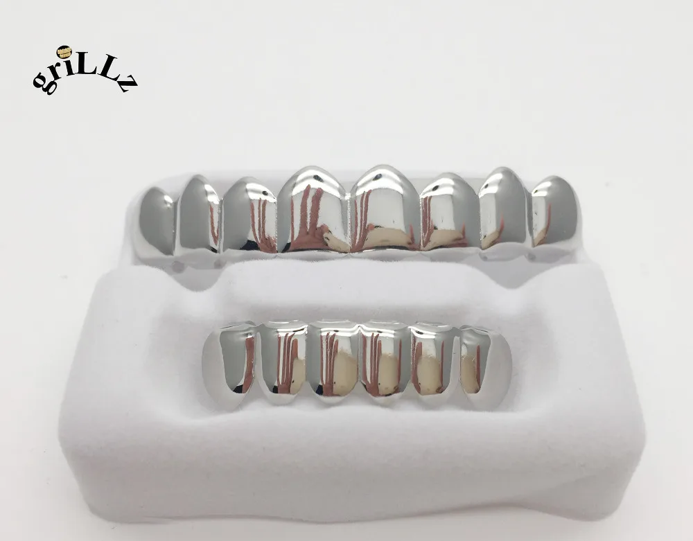 grillz Copper material Silver plating 8 Tooth Custom Top Bottom grillz