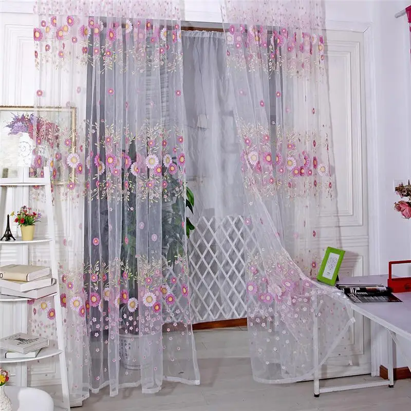 

Fashion Curtains Sunflower Tulle Voile Window Curtain Drape Panel Sheer Scarf Valance P