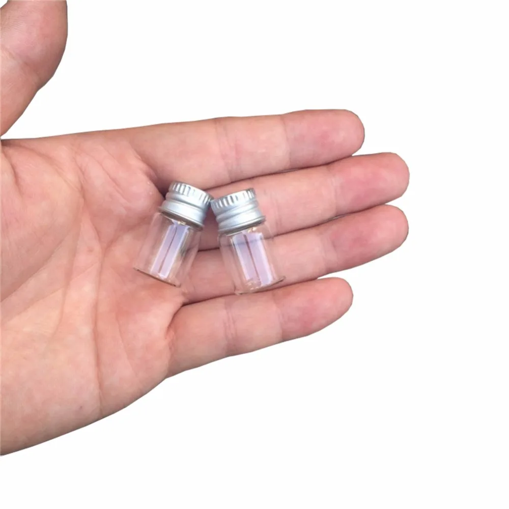 2ml Mini Glass Bottles Crafts Cute Bottles Aluminum Cover Empty Wishing Gift Bottles Jars Decorate 100pcs 5
