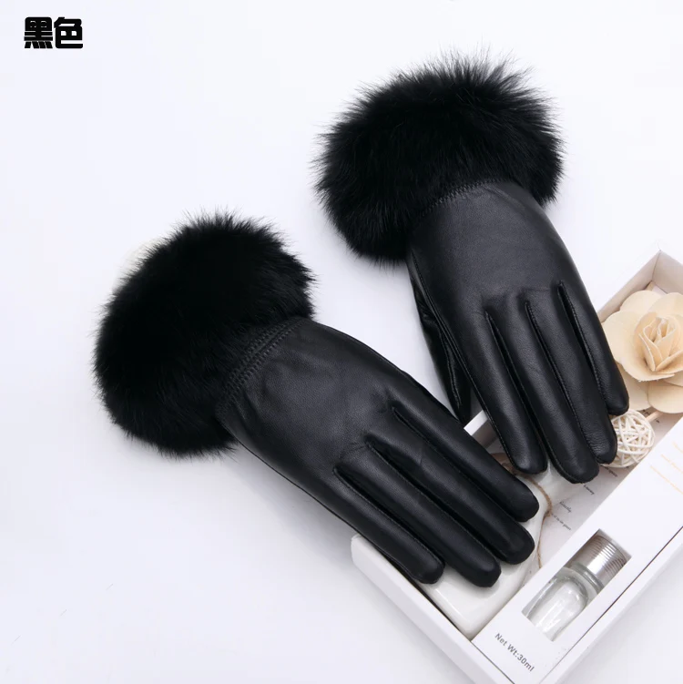 Зимние теплые женские перчатки из натуральной кожи с кроличьим мехом, женские перчатки, повседневные Мягкие Перчатки для фитнеса, SR171
