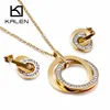 Kalen Stainless Steel Jewelry Sets For Women Three Rounds Pendant Necklaces Earrings Sets Women Fashion Zircon Wedding Jewelry ► Photo 1/6