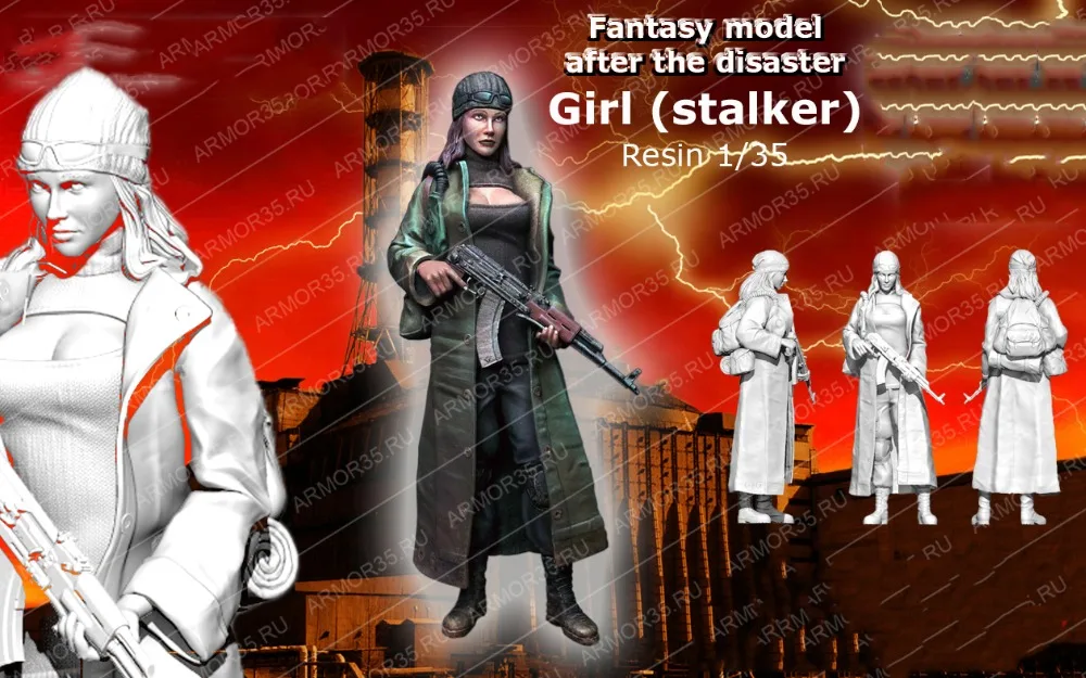 1/35 шкала Неокрашенная полимерная фигура девушка Сталкер | Игрушки и хобби