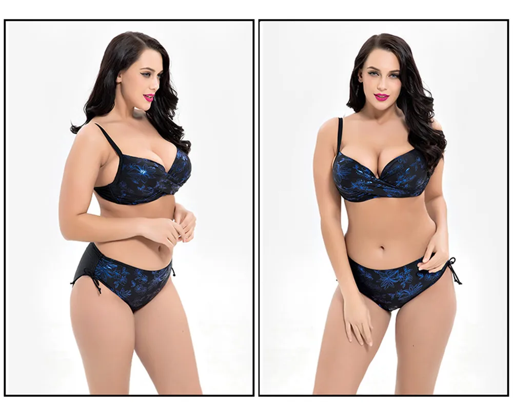 Plus size 6XL Big Chest Push Up bikini 2018 Large Size Swimwear Swimsuit For Women Retro Bathing Suit Bandage Floral Bikini set (2)