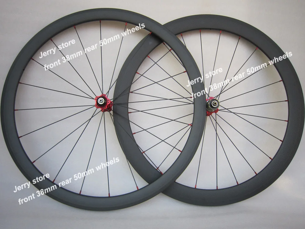 

38mm deep front 50mm rear 700C carbon fiber clincher road bike wheels