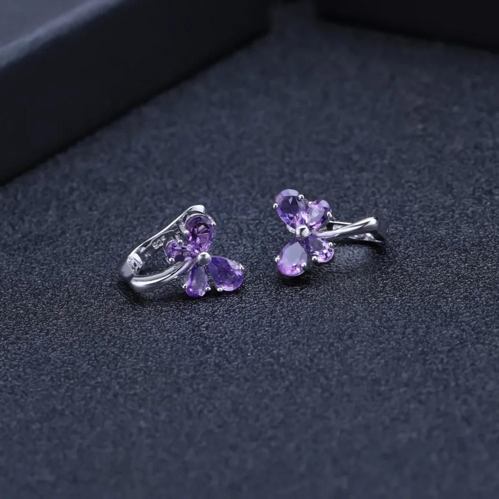GEM'S BALLET 2.30Ct Натуральный Аметист Романтический драгоценный камень 925 пробы серебро бабочка серьги гвоздики для женщин подарок хорошее ювелирное изделие