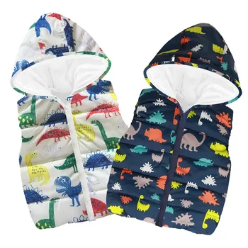 

Children's Sleeveless Cartoon Dinosaur Print Hooded Zipper Vest Warm Cotton Jacket Boy clothing Leisure 2018 New#30