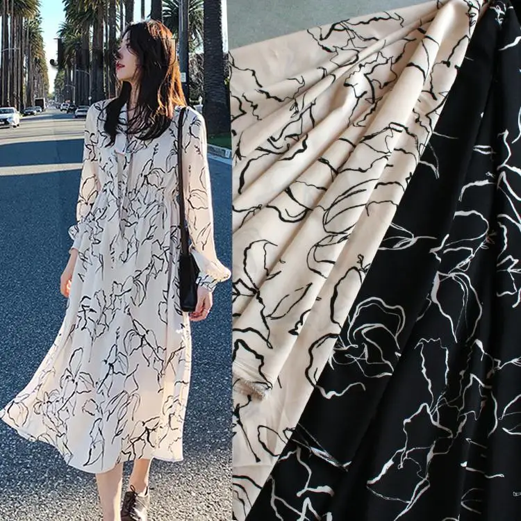 JaneYU Fashionable Abstract Line Large Print Silk Velvet Chiffon Fabric Dress Trousers Shirt Women's Clothing Impermeable | Дом и сад