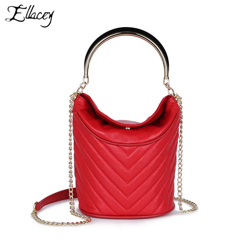 

2019 New Fashion Trend Metal Chain Genuine Leather Bag Diamond Lattice Shoulder Bag Luxury Handbags Women Bags Designer