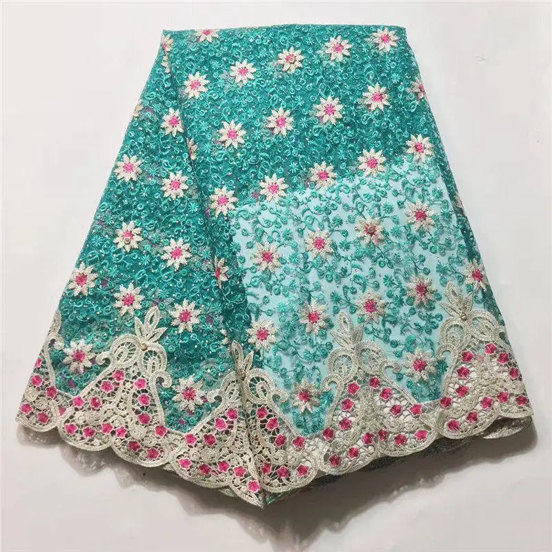 

New Arrival! 2018 Aqua Fachsia French Lace Fabric With Beads Nigeria Lace Fabric High Quality Net Lace Nigerian Material Dress