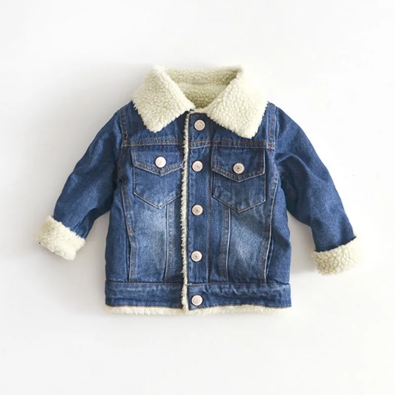 Jacket For Girls Boys Autumn Winter Plus Cashmere Thicken Jeans Coat Children Clothes Warm Fashion Baby Denim Jackets 24M-6Y