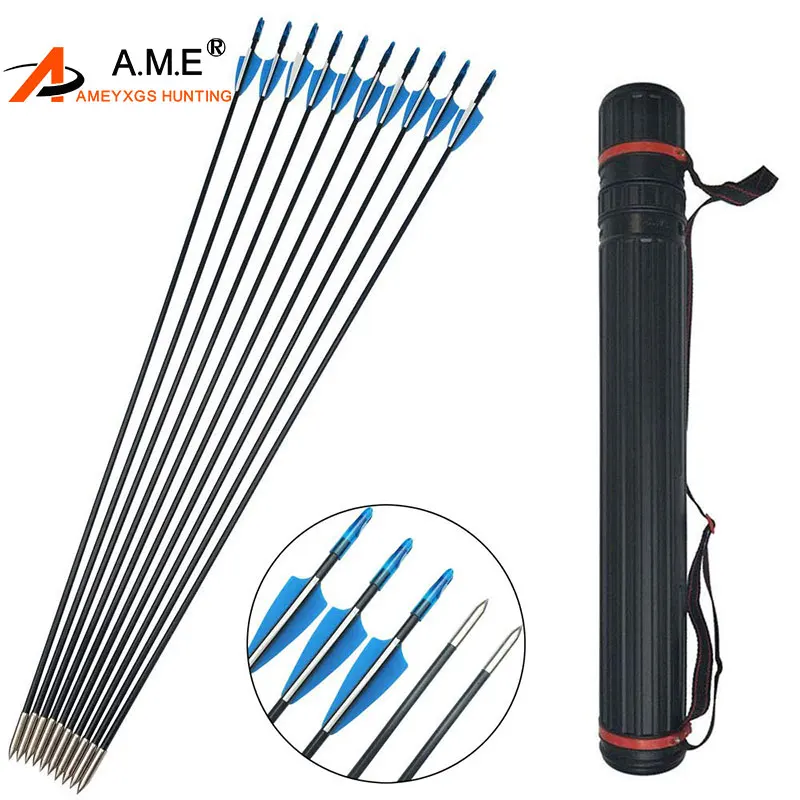 

12/24pcs 1 Quiver Archery Fiberglass Arrows Rubber feather 31" Target Practice Arrow Spine 900 for Recurve Bow