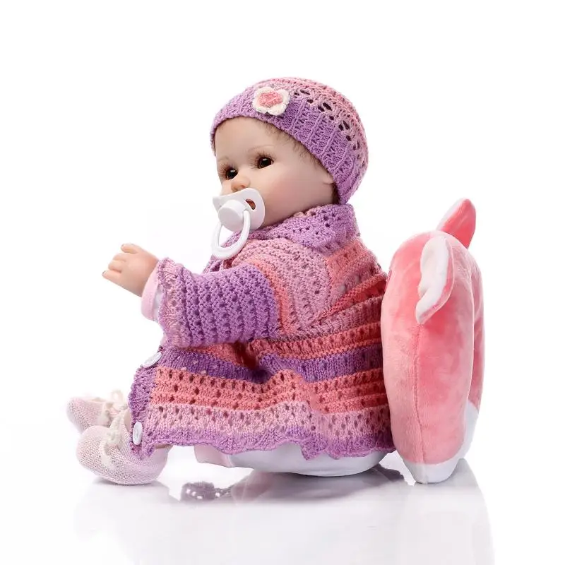 Nicery 16-18 дюймов 40-45 см Reborn Baby Doll Магнитный Рот Мягкий силиконовый реалистичный девочка игрушка подарок для ребенка Рождественская фиолетовая одежда