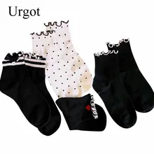 Urgot/3 пары; дизайн; кружевные женские носки с оборками; Милые Короткие хлопковые носки принцессы для девочек; модные носки в горошек с красными сердечками и полосками