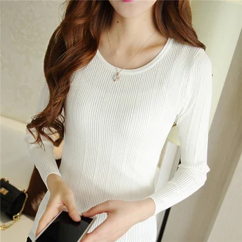 

Korean Spring Autumn Women Knitted Pullovers O Neck Long Sleeve Solid Slim Streetwear Elsatic Maglioni Donna Sueter Mujer