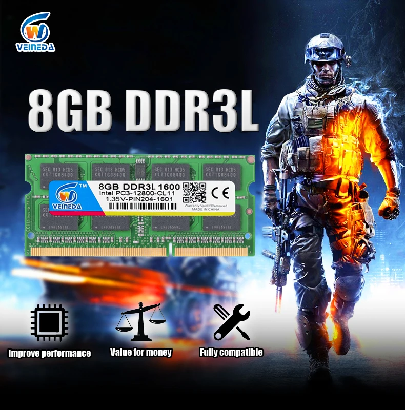 VEINEDA ноутбук оперативной памяти DDR3L DDR3 8 ГБ 4 ГБ 1600 МГц PC3-12800 1,35 V 204PIN DDR3L 1333 PC3-10600 Sodimm оперативной памяти совместимы Intel ddr3