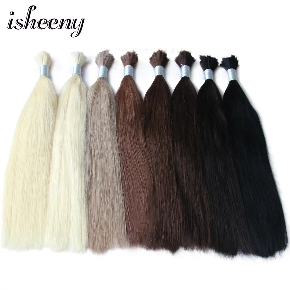 

Isheeny 14" 18" 20" 22" Remy Braiding Human Hair Bulk Straight Black Brown Blonde Natural European Hair Weft 100g