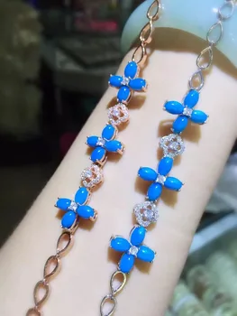 

[MeiBaPJ Natural Turquoise Gemstone Trendy Flower Bracelet for Women Real 925 Sterling Silver Charm Bangle Fine Jewelry