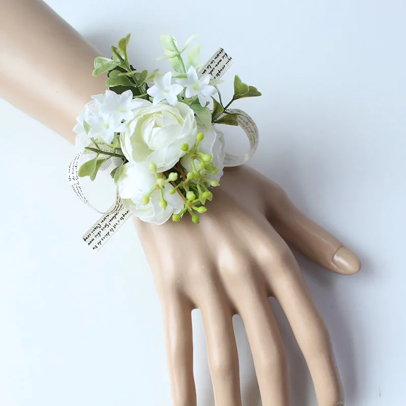 silk corsages boutonnieres white wedding marriage roses artificial (9)