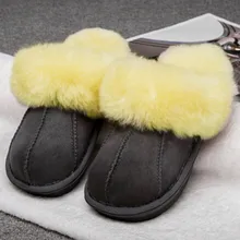 Winter Warm Indoor Shoes Thick Wool Slippers Women Men Couple Furry Sheepskin Slippers Australia Genuine Leather Slippers 35-44