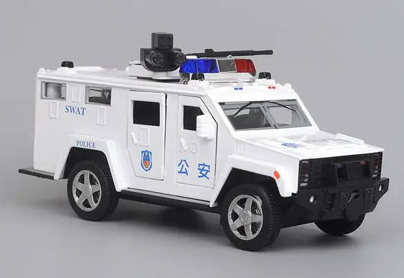 Металлический сплав полицейский игрушечный автомобиль 1:32 бронированный игрушечный автомобиль со звуком и светом Игрушка/машинка полицейские модельные автомобили подарок для мальчика - Цвет: Белый