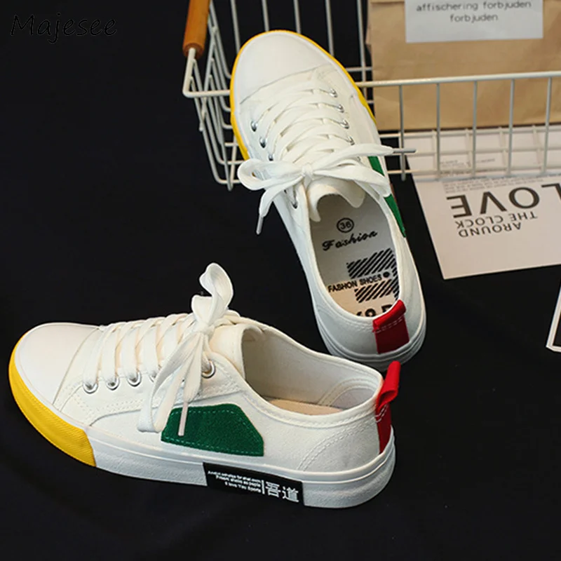 

Vulcanize Shoes Women Mixed Color Chic High Quality Trendy Students Leisure Outdoor Womens Non-slip Lace-up Female Shallow 2019