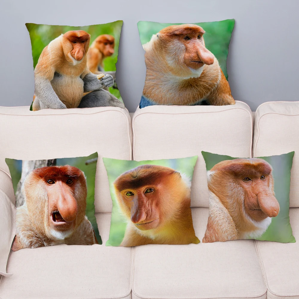 

Nasalis larvatus Pillow Cover 45*45 Proboscis Monkey Cushion Cover Super Soft Plush Pillows Cases Sofa Home Decor Cushion Covers
