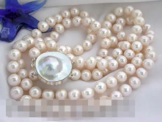 

song voge gem nanJ1900 2strands white round freshwater pearl Necklace hope pearl clasp
