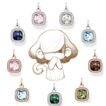 

Muffiy Silver Nine Colors Cosmo Square Crystal Stone Pendants Chain Necklace Accessories Pendant Jewelry Gift for Women Bijoux