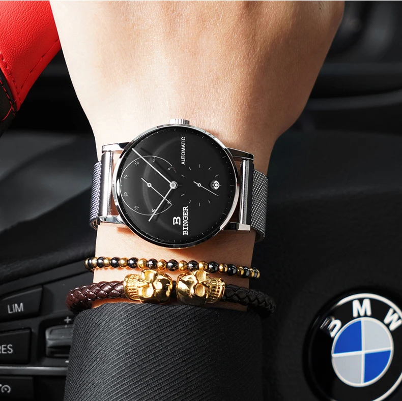 Switzerland наручные часы Binger мужские Топ люксовый бренд автоматические сапфировые механические часы водонепроницаемые часы полностью стальные мужские часы