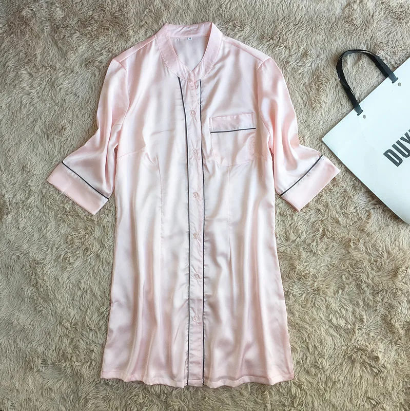 

Casual Ladies Sleep Tops Short Sleeve Silk Stain Night Dress Plus Size Sexy Nightie Sleepwear Shirt Women's Night Fit 65kg