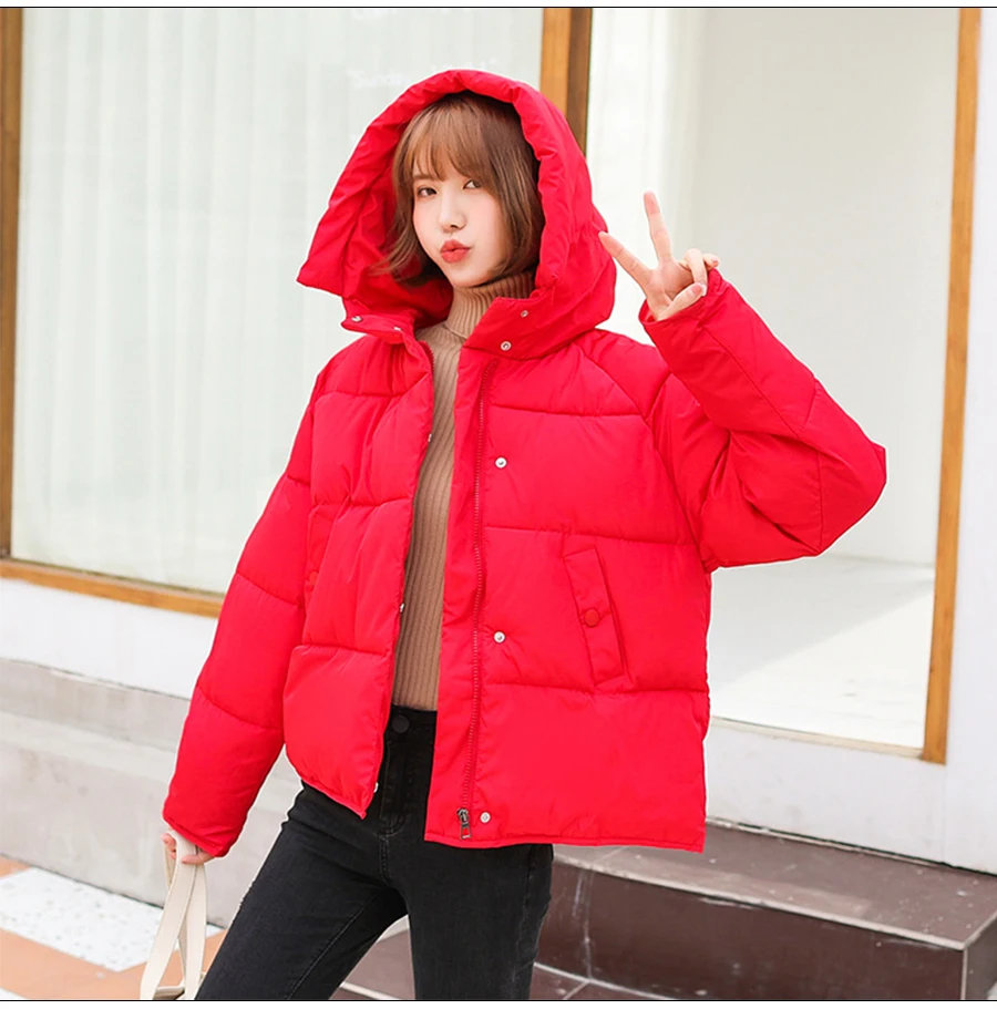 Hot Sale Winter Cotton Jacket Female Thicken Snow Lichens New Harajuku Short Sweet Down Cotton Coat Women Warm Loose Parkas