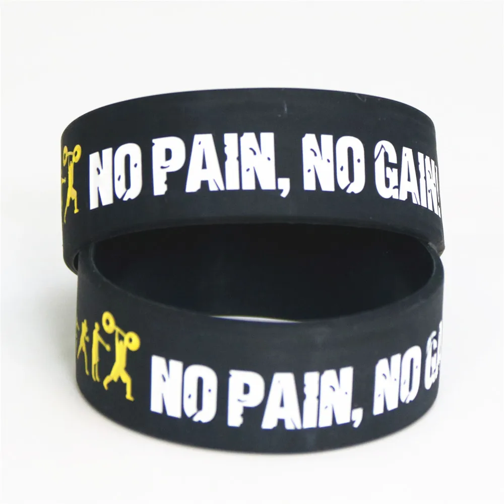 Everybody Fit No Pain No Gain Silicone Wristband Wide Band Motto Rubber Bracelets & Bangles Armband Gift 1PC silicone wristband