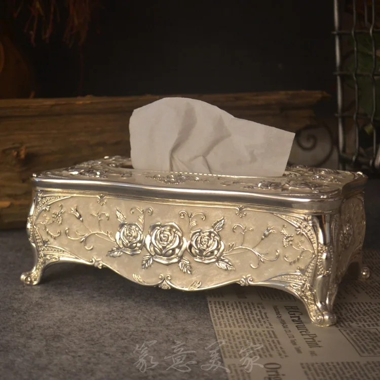 European Luxurious silver white metal tissue box napkin holder with