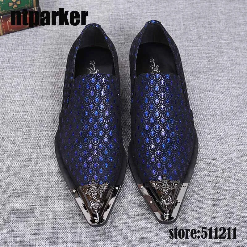Ntparker/Западная мода; остроконечный металлический носок; модельные туфли; цвет синий, серый; вечерние, свадебные кожаные туфли для мужчин; EU38-46