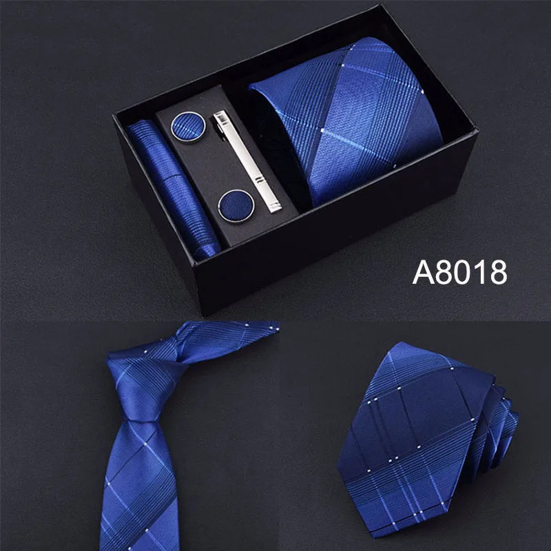 Мода 2019 г. 8 см широкий галстук наборы для ухода за кожей черный/синий/красный для мужчин's средства ухода за кожей Шеи Галстук платок Запонки