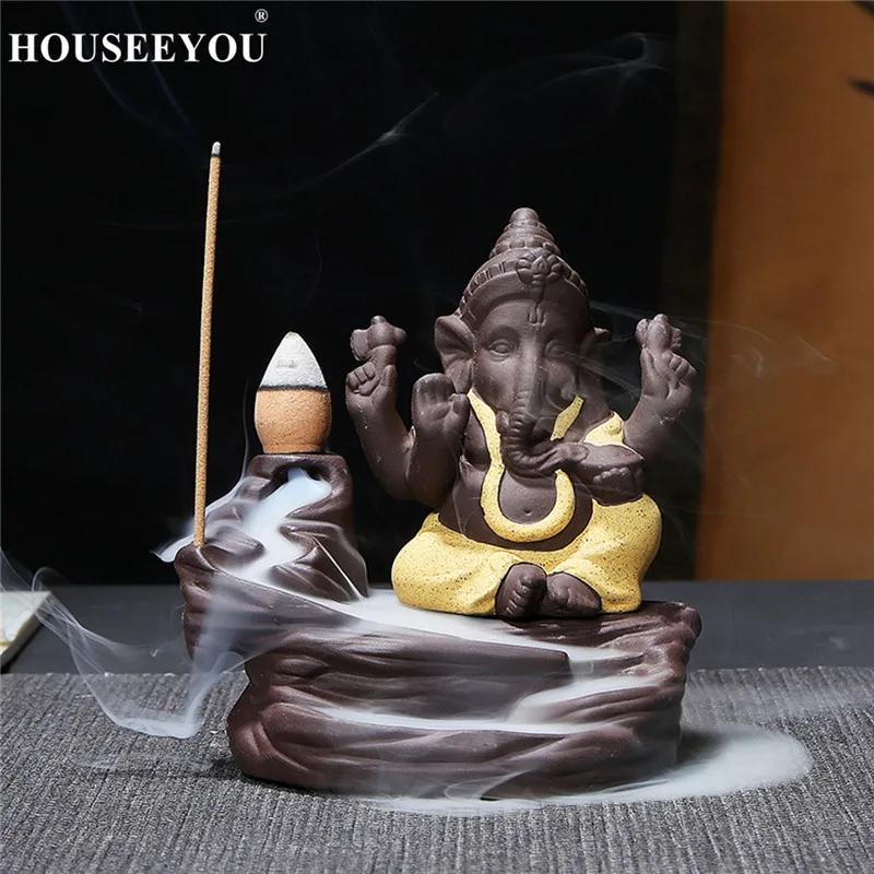 HOUSEEYOU слон Бог Ганеша обратного потока благовония горелки Индии курильница палочка держатель медитации украшения домашнего офиса Декор ремесла - Цвет: Yellow