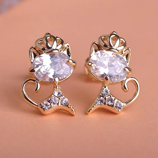 Kawaii Cute Cat Cz Diamond Earrings For Wedding Bridal Jewelry Very Kawaii Cute Cat Cz Diamond Earrings For Wedding Bridal Jewelry Very Cool Gold Brincos Grandes Joias Ouro 18k Aretes Women Bijoux In Stud From