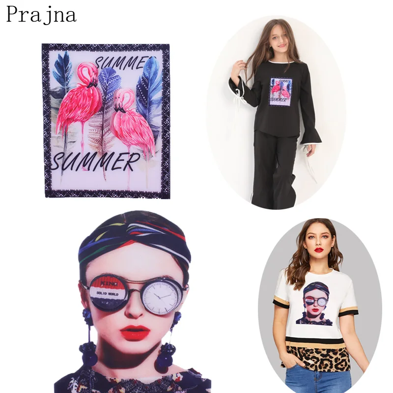 

Prajna Rhinestone Beaded Patch Large Flamingo Fashion Girl Patch Printed Sew On Patches For Clothes Stickers DIY Tshirt Applique