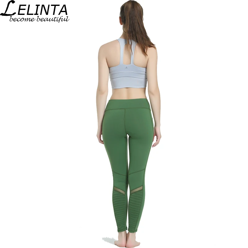 LELINTA New Arrival Women Pleated Mesh Patchwork Sport Yoga Pants High Waist Tight Trousers Workout Running Fitness Sportswear | Спорт и