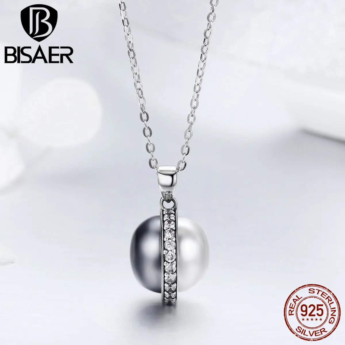 

Authentic 925 Sterling Silver Black & White Impression Long Chain Necklace Women Pendants Necklaces Sterling Silver Jewelry