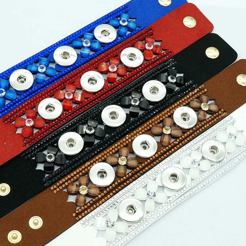 

New SE0129 Fashion folk-custom crystal Leather multi layer Bracelet snap bangle fit 18MM snap button snap jewelry wholesale