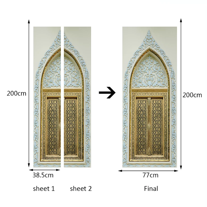 Мусульманский Стиль, наклейка на дверь, деревянная дверь, ремонт, спальня, гостиная, дверь, украшение дома, самоклеющаяся, водонепроницаемая наклейка s