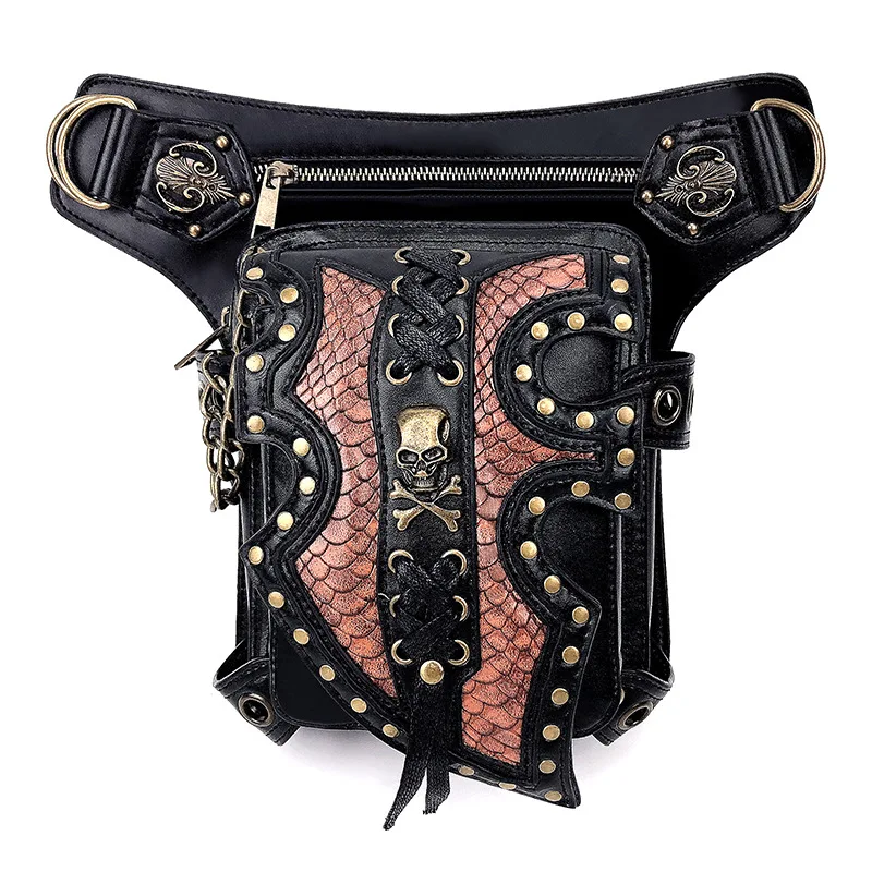 

unisex steampunk motorcycle waist bags single shoulder crossbody messenger bag soft PU leather belt heuptas designer sac a main